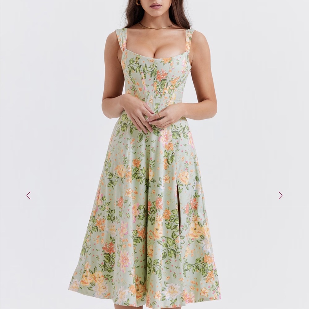 House of CB Saira Light Jade Corset Midi Dress Green Sleeveless Dress